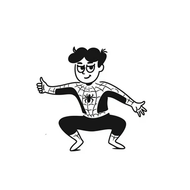 Spiderman as a hand-drawn black outline doodle, minimal details, playful sticker