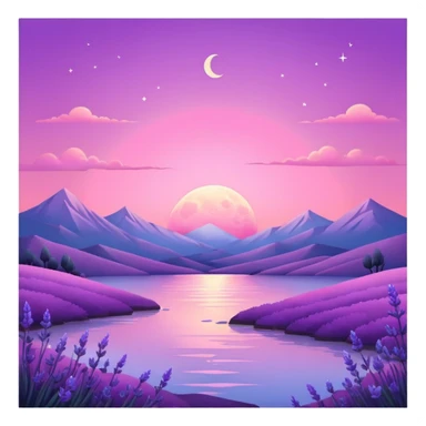 Shiny pastel rose-pink-lavender-violent-gradient moon sunset aesthetic realistic real life scenery landscape sticker