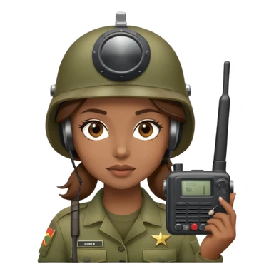 Soldier girl brown hair army helmet with radio sticker