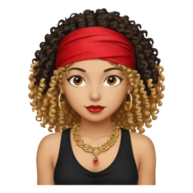 Baddie girl with black  tank top curly hairss and bandana and jwellery face only not body sticker
