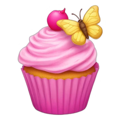 pink cupcake with a happy face and a pink butterfly  sticker