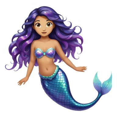 A dark haired mermaid with olive skin, a holographic tail and hazel eyes swimming in ocean sticker