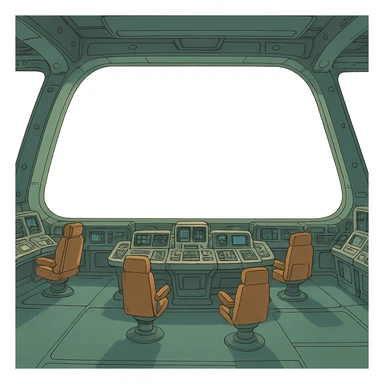 a sophisticated starcruiser command deck viewing port, the viewscreen is alpha-transparent sticker
