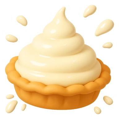 Frame 4 of 15: Intact cream pie, slightly larger cream splatter, playful 3D emoji style, golden brown crust, same angle as reference. sticker