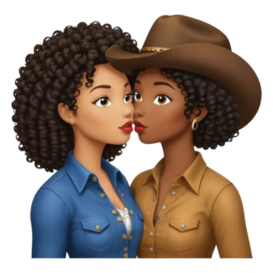 Tall black cowgirl kissing short curvy beautiful black woman with curly hair sticker