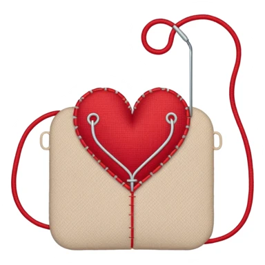 Heart stitched mid-sew, needle still pulling thread sticker