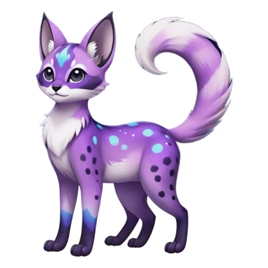 Colorful black-violet-indigo-purple-gradients nebulae nebula starry galactical shiny white-stars-spotted glorious iridescent divine exotic cute cool beautiful realistic Meloetta-caracal-civet-sergal-oncilla-animal-Fakémon-hybrid-fursona (full body) sticker
