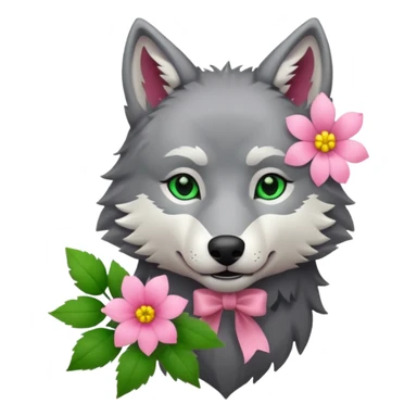 wolf holds flower sticker