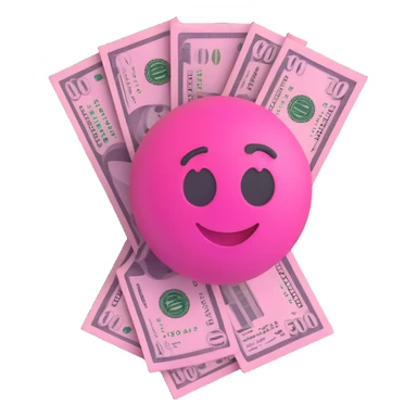 $100 bill in 3D emoji style, mostly pink with white accents, modern look sticker