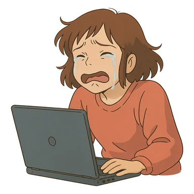 ghibli style crying woman with laptop sticker