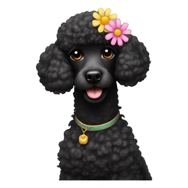 Black poodle with flower on head sticker