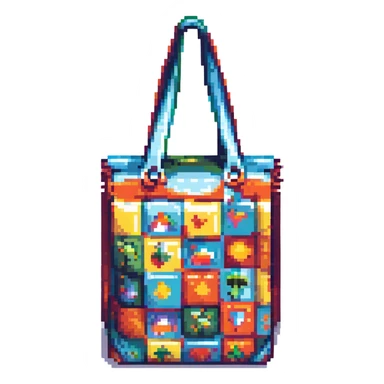 reusable bag, pixel art style, retro and blocky sticker