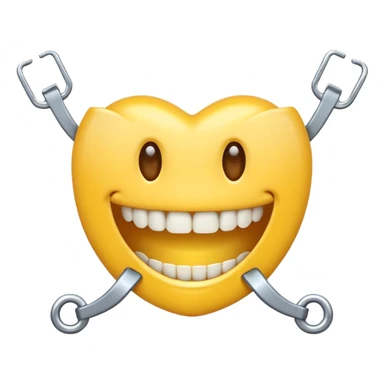 Emoji sonriente con brackes en los dientes dentro de la boca  sticker