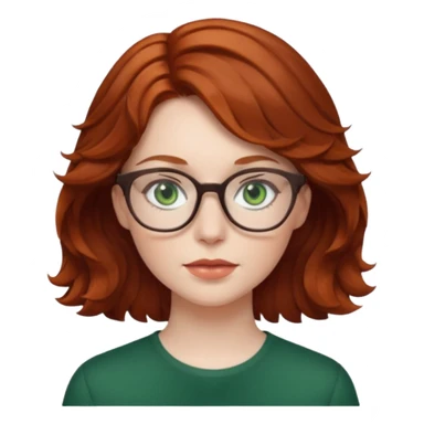 Short wavy auburn hair pale skin green eyes glasses sticker