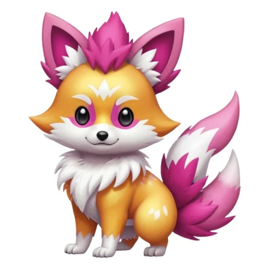 Electric chibi cute adorable innocent realistic shiny glittery shimmering shimming snowy white pink magenta feathery Fennekin-Growlithe-Furret-Electrike-fusion-Fakemon-Digimon-Pokémon-creature (full body) sticker