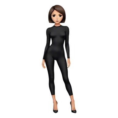 Victoria Beckham with short dark brown bob haircut, black bodysuit wearing black heels sticker