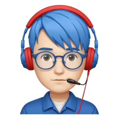 Faker with blue hair, T1 uniform, wearing glasses, white headphone











 sticker