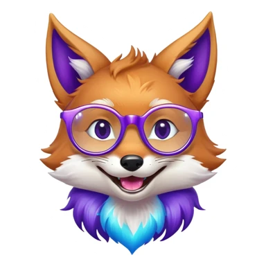 A magical fox with shimmering purple and blue fur, a glowing tail, a silver star on its forehead, and round glasses, laughing so hard that tears are streaming from its eyes sticker