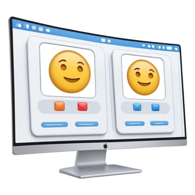 Create an emoji for UX/UI design. Show two large curved monitors side by side, displaying wireframe sketches or design mockups with interface elements like buttons, sliders, and icons. Use modern, professional colors. Do not include any emojis or smiley faces. Make the background transparent. sticker