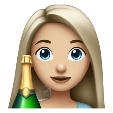 girl with long dark brown hair and grey-blue eyes with bottle of champagne  sticker