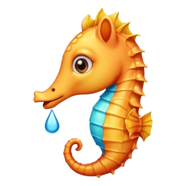 cute seahorse emoji crying with tears flowing from its eyes, sad facial expression, colorful and emotional style sticker