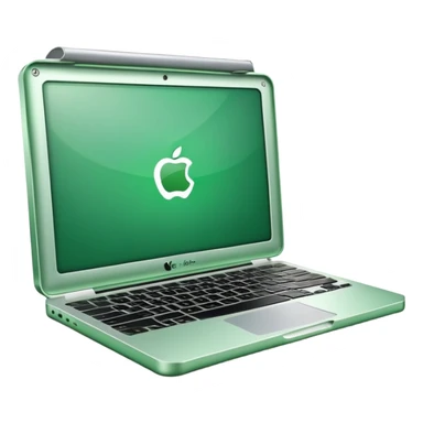Computer Mac with a green case  sticker