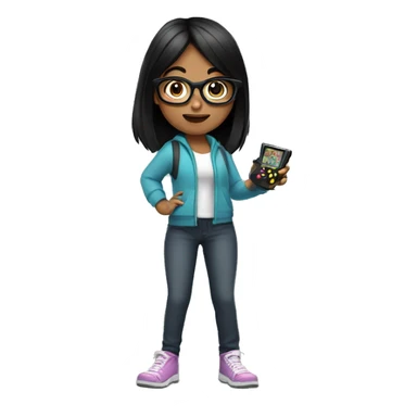 Girl with black hair and glasses playing video games sticker