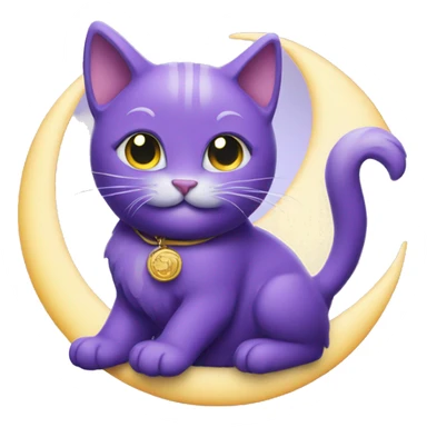purple cat with moon charm  sticker