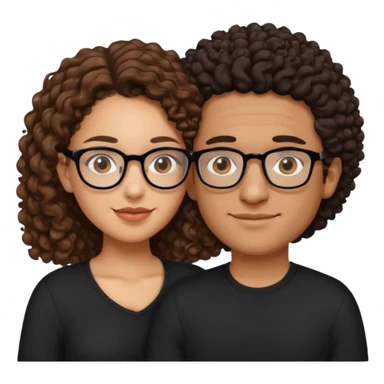 A mixed girl with glasses, the girl is wearing a black shirt, the girl has brown curly hair  and the girl has big boobs. A Mexican man is embracing her, with black bald hair sticker