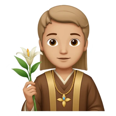 Santo Antônio with brown tunic, holding a white lily, friendly expression sticker