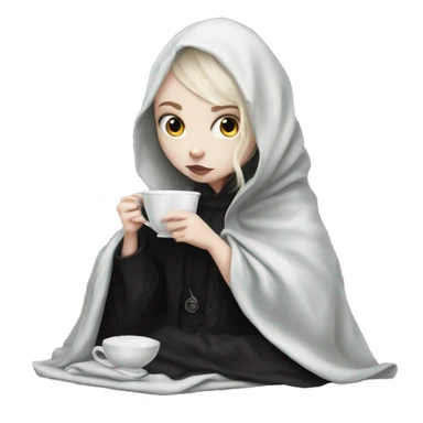 gothic pale Girl drinking tea with blanket on sticker