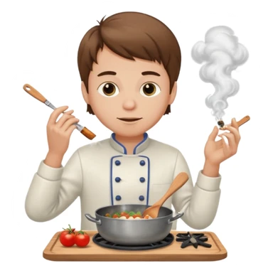 A brown haired white skinned boy cooking and smoking  sticker