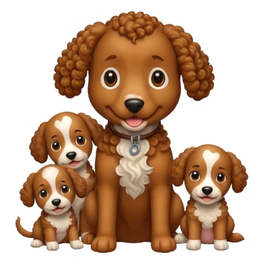 curly dog with its puppies sticker