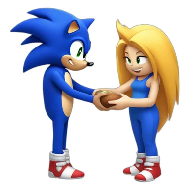 sonic the hedgehog touching a woman's stomach sticker