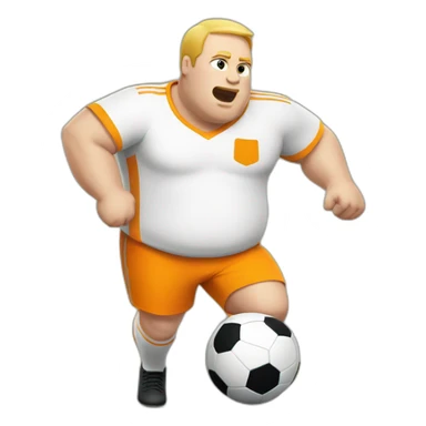 Fat white man play soccer orange sticker