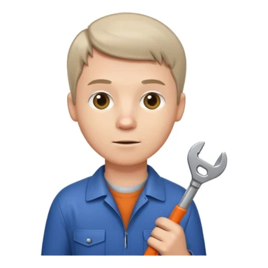 memoji style white man with short hair, holding a wrench, neutral background sticker