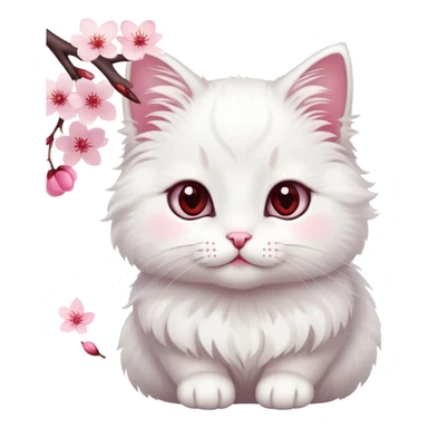 A cute  little  white cat and cherry blossom sticker