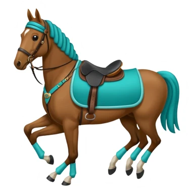 Horse with a eat bonnet teal, a saddle pas teal, polos teal on the legs and a black saddle sticker