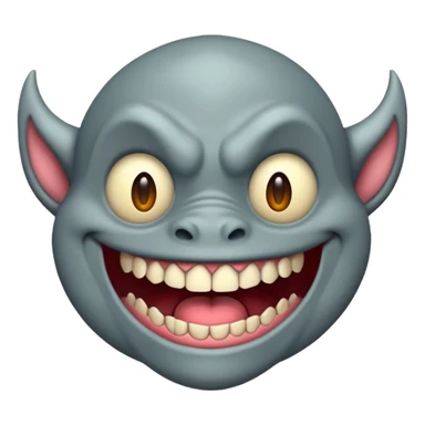 ugly monster with lopsided grin, emoji style sticker