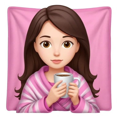 Brunette girl in pink blanket drinking coffee sticker