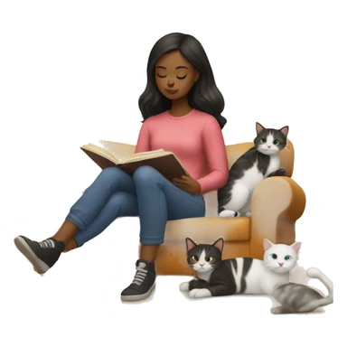 Girl reading book on couch with cats sticker