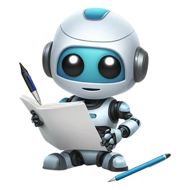 cute robot holds a pen and writes in a notebook sticker