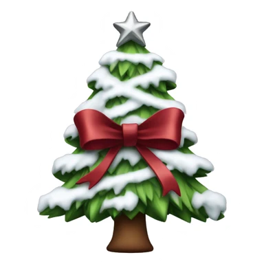 Snowy Christmas tree with silver ribbon and dark red bows sticker