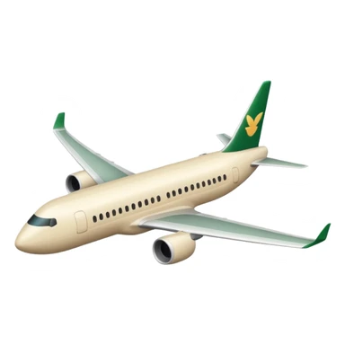 long light beige passenger airplane with dark green logo, emoji style sticker