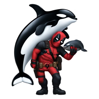 Deadpool holding an orca sticker