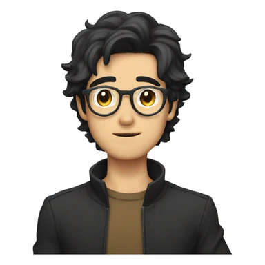 anime man with glasses and dark hair looking sideway and pointing finger at left side sticker