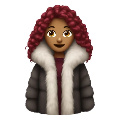 Long burgundy haired girl wearing giant fur coat sticker