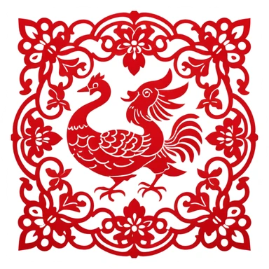 Chinese paper cutting art, red decorative pattern, traditional craft, emoji style sticker