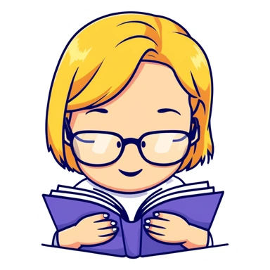 blonde girl with glasses looking down reading a book sticker