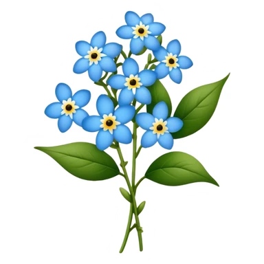 luxuriant, big bouquet Forget-Me-Not flower, stem, leaf sticker